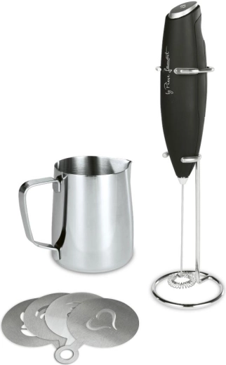 Lamart napěňovač mléka s konvičkou a šablonami Kaffe