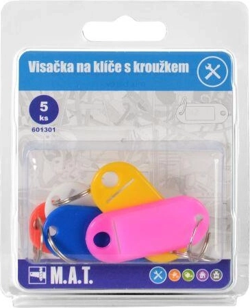 Visačky na klíče s kroužkem, mix barev (5 ks)