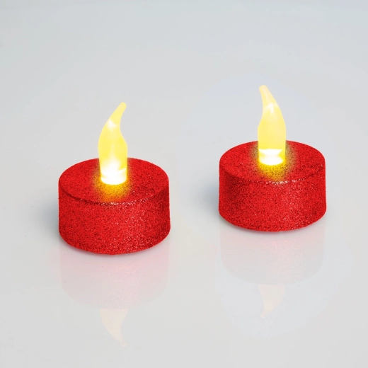 Červené LED čajové svíčky s bateriemi, 2 kusy