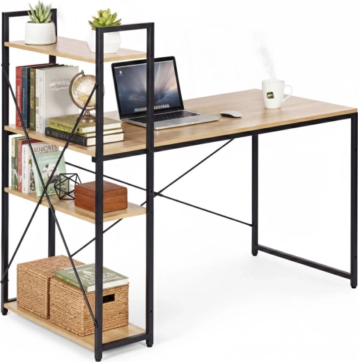 Psací stůl 120 × 60 cm s regálem a 3 policemi v loft stylu ModernHome