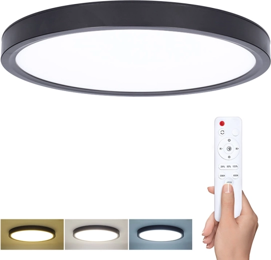 Solight LED stropní/nástěnné svítidlo Estela Black s dálkovým ovladačem, 36 W, 30 cm