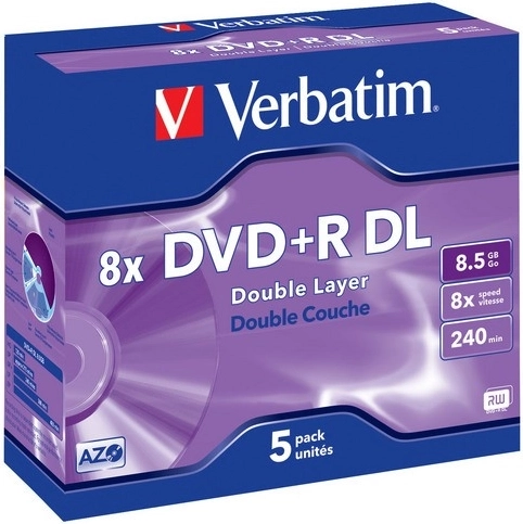 Verbatim zapisovatelné dvouvrstvé disky DVD+R 8,5 GB 8x Matt Silver Jewel Case - 5 ks