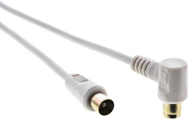 Sencor anténní koaxiální kabel vidlice–zásuvka 90° 1,5 m bílý