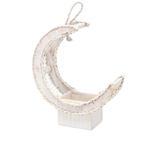 Bílý dřevěný obal na květináč ve tvaru půlměsíce 37 × 15 × 43 cm