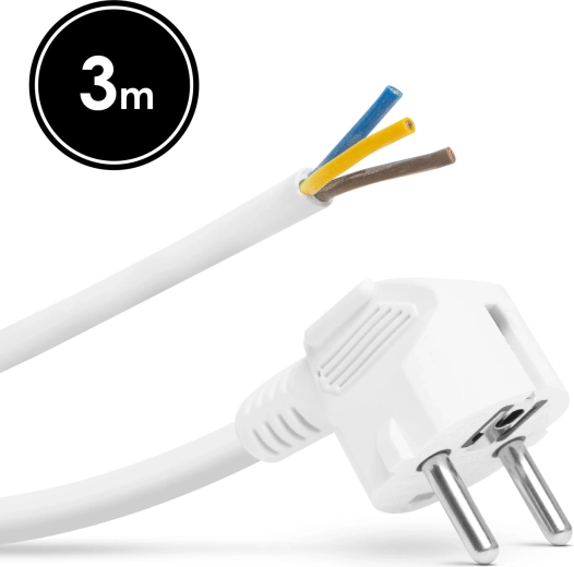 Montovatelný napájecí kabel s uzemněnou zástrčkou, 3 m, bílý