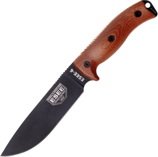 ESEE Model 6 přežití nůž s černou čepelí a hnědou rukojetí Micarta