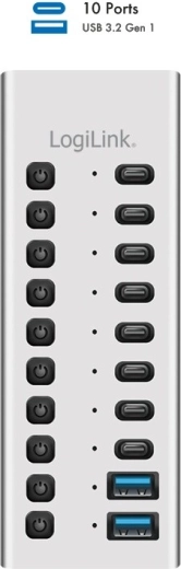 LogiLink USB 3.2 Gen 1 10portový USB hub USB-A/USB-C s vypínači