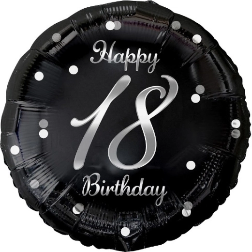 Fóliový balónek Happy 18 Birthday černý 18"