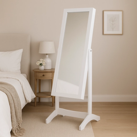Bílá šperkovnice se zrcadlem, stojací 120 cm