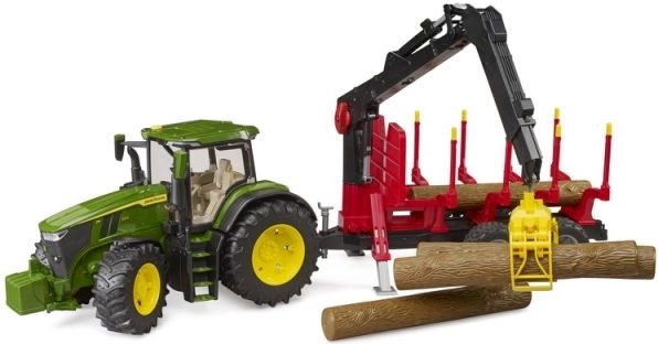 Bruder traktor John Deere 7R 350 s lesnickým přívěsem a 4 kládami
