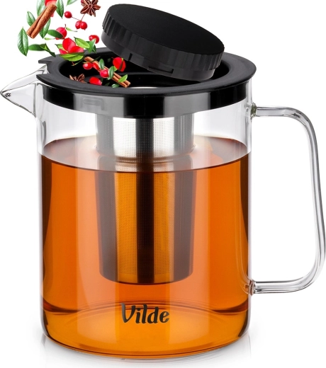 Skleněná konvice s nerezovým čajovým filtrem 1,5 l