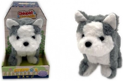 plyšový pejsek husky na baterie s chůzí a štěkáním