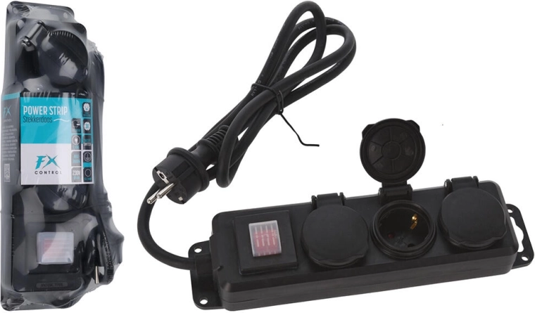 Prodlužovací přívod 1,4 m se 3 zásuvkami a vypínačem, IP44, černý