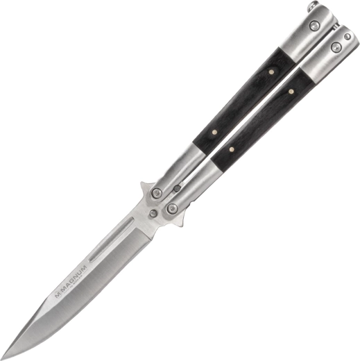 Magnum balisong Wood motýlek 10,3 cm, satin, pakka dřevo, nerez