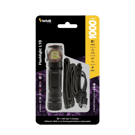 Technik svítilna L10 s USB‑C, 1000 lm, magnetická, čelovkový popruh