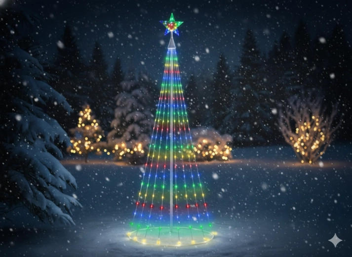 Kuželový LED vánoční stromek s hvězdou 1,8 m, 320 LED, multicolor, vnitřní/venkovní