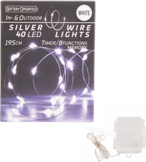 Led světýlka na drátku 40 led bílá s časovačem