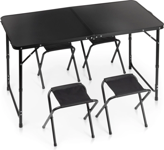 Vilde skládací turistický stůl s 4 židličkami, černý, 120 × 60 cm