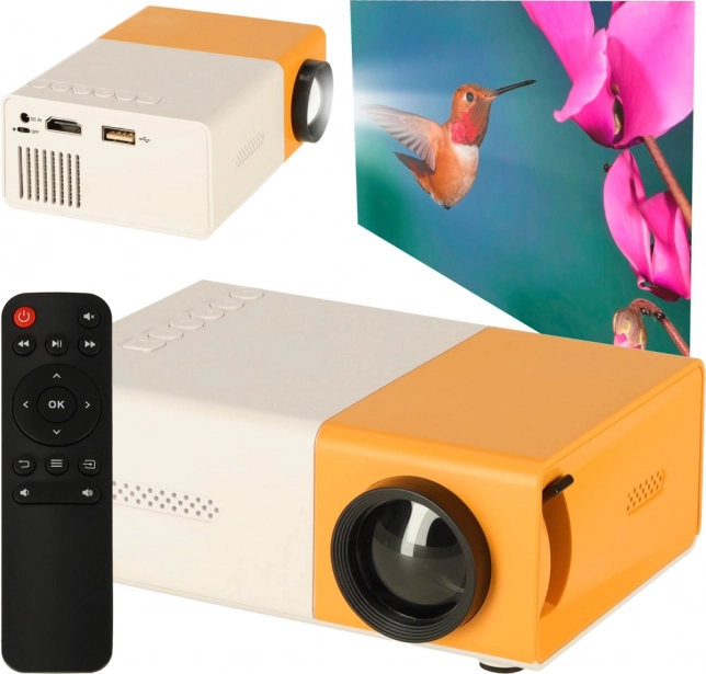 Mini projektor LED s TFT LCD, 24–60 palců, HDMI/USB, podpora 1080p – bílo‑oranžový