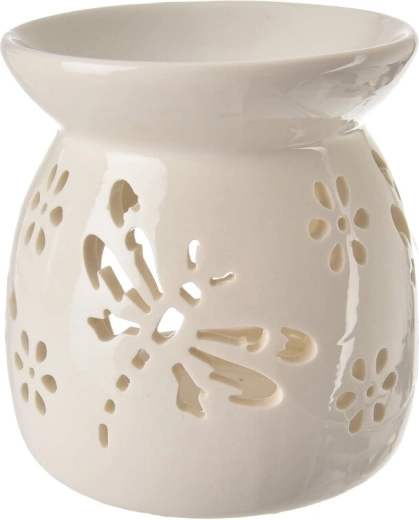 Bílá keramická aromalampa s motivem vážky