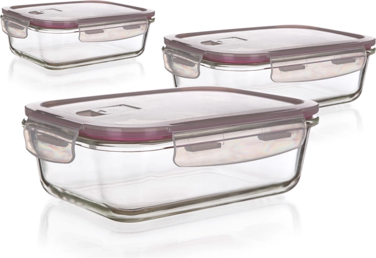 Sada skleněných dóz Lora obdélníkových s víčky, 3 ks (0,55 l, 0,95 l, 1,45 l)