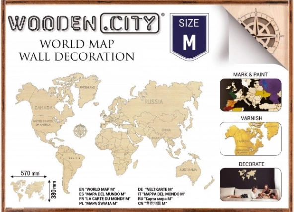 Dřevěná mapa světa M 57 × 38 cm WOODEN CITY