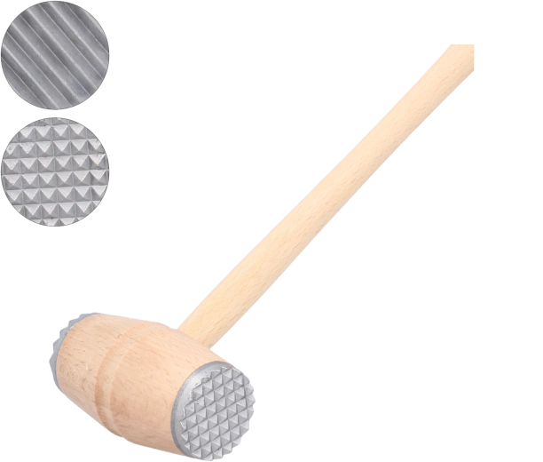 Dřevěný palič na maso s kovovými nástavci 29 cm