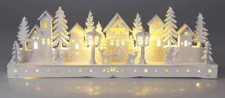 Dřevěná LED dekorace domky 45 cm