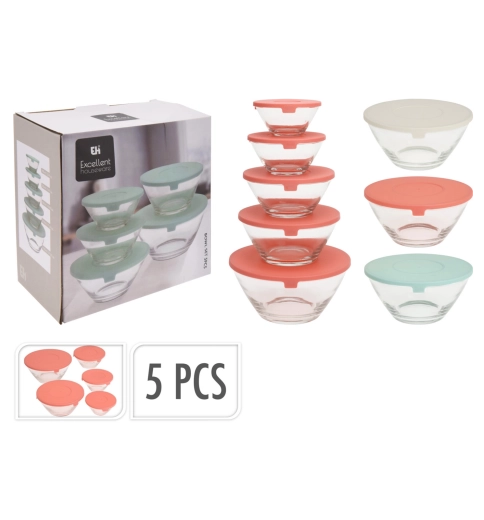 Sada skleněných misek s víčky, 5 ks