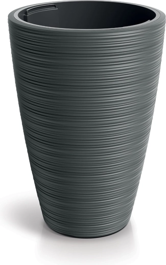 Květináč Vena Round 39 cm – tmavě šedý plastový obal s vložkou