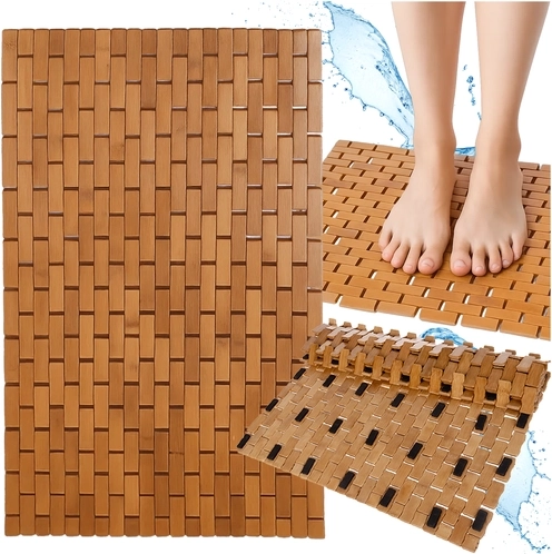 Bambusová protiskluzová koupelnová rohožka RUHHY 80 × 50 cm