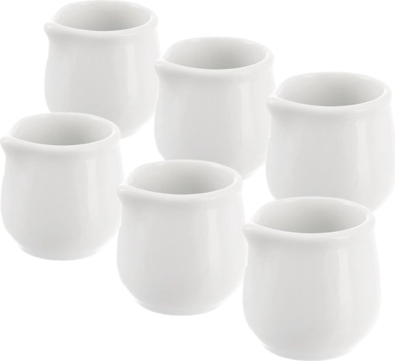Porcelánové mini konvičky na mléko MONA, bílá, 20 ml, sada 6 ks