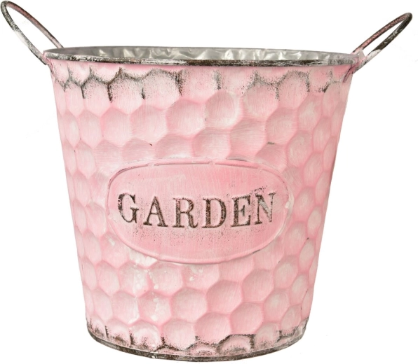 Květináč GARDEN z plechu růžový hranatý 17 × 17 × 18 cm
