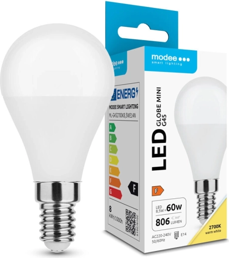 Modee LED žárovka Globe Mini G45 8,5 W E14, 806 lm, teplá bílá