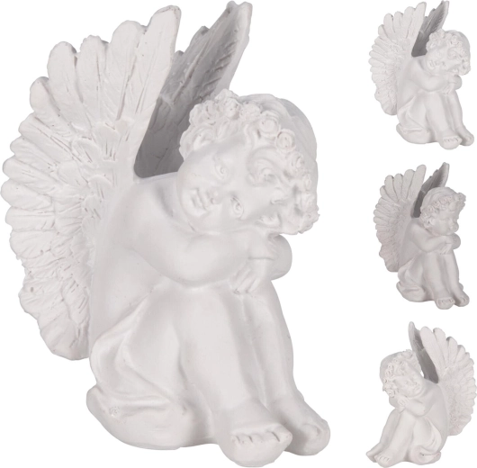 Sedící dekorace anděl bílý 10 cm - 1 kus