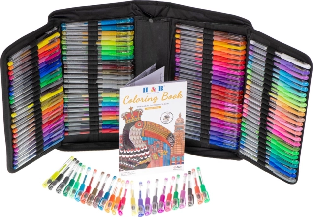 Barevné gelové pero v pouzdře, 120 ks + 120 náhradních náplní