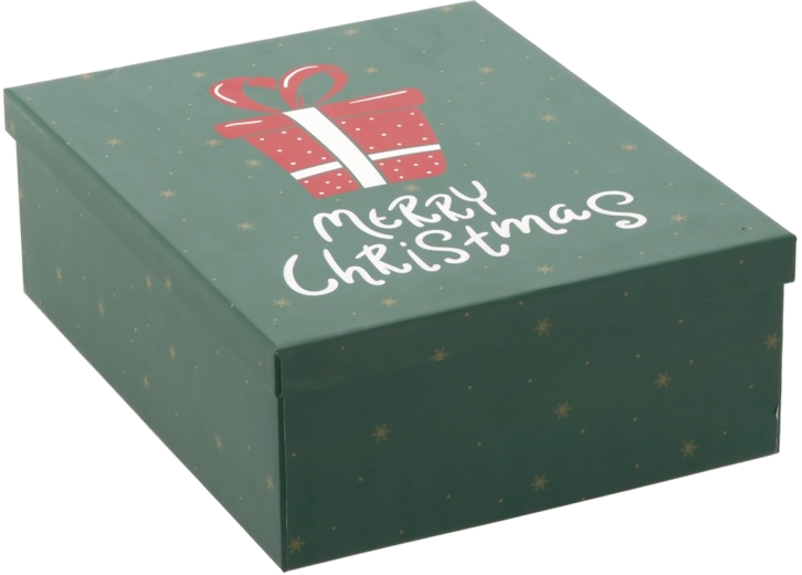 Vánoční dárková krabička zelená s nápisem "Merry Christmas" 27 × 21 × 8,5 cm - 1 kus