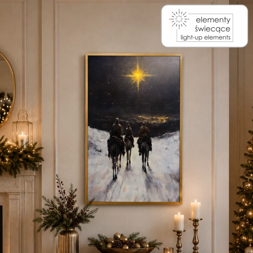 Obraz na plátně s LED podsvícením Tři králové 40 × 60 cm, zlatý rám