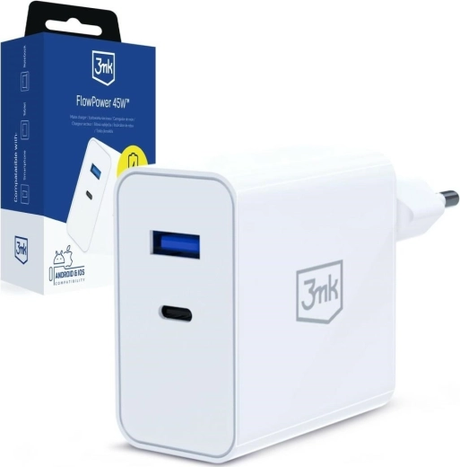 Síťová nabíječka 3MK FlowPower 45 W PD 3.0 QC4+ USB-A/USB-C bílá