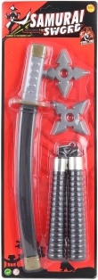 Ninja bojový set pro děti – samurajský meč, hvězdice a nunčaky