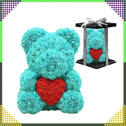Medvídek z růží 40 cm – dárkový set pro Valentýna