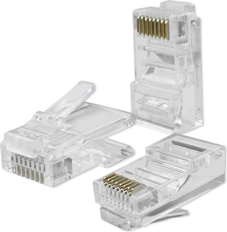 Průchozí konektor RJ45 CAT5e UTP Pozlacené kontakty 100 kusů