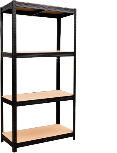 Kovový regál 4 úrovně 150 × 70 × 30 cm černý, nosnost 150 kg na polici