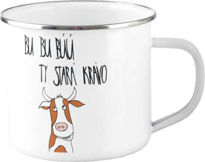 Bílý smaltovaný plecháček „Bu, bu…“ 500 ml