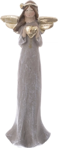 Andělská figurka se srdcem z polyresinu šedá/zlatá 15 cm