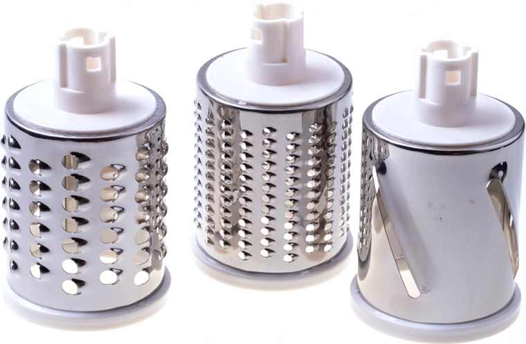 Tři výměnné bubny pro krájení i strouhání