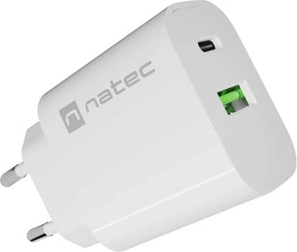 Natec Ribera síťová nabíječka 20 W USB-A + USB-C, bílá