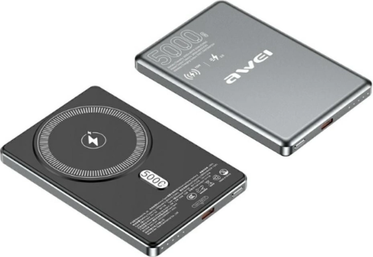 Bezdrátová powerbanka Awei PA-30 MagSafe 5 000 mAh šedá