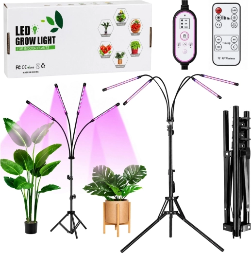 Led lampa na pěstování rostlin se stativem, 4 panely a dálkovým ovládáním