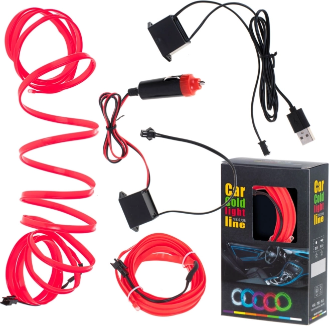 Ambientní LED osvětlení do auta a interiéru, 3 m, červené, USB a 12 V